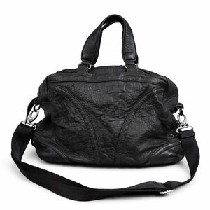 BCBGMaxAzria Women's Black Leather Embossed Croc Print Satchel Shoulder Bag